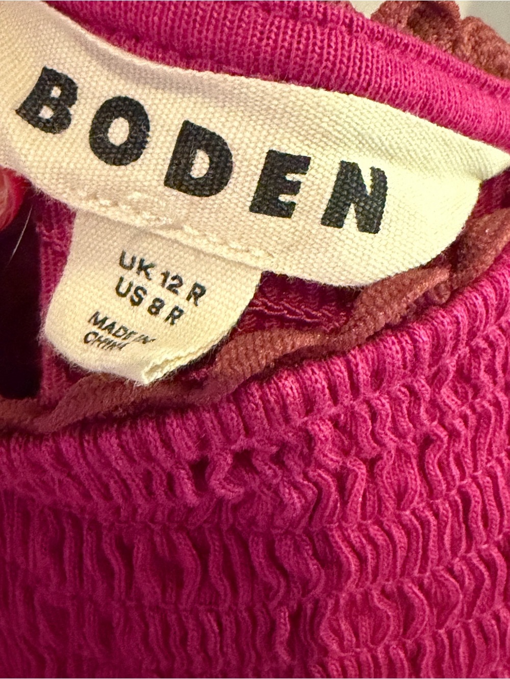 Boden Smocked Dark Pink Detailed Trim Maxi Dress - Size 8 - Picture 5 of 10